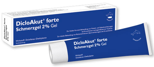 Packung und Tube von DicloAkut forte
