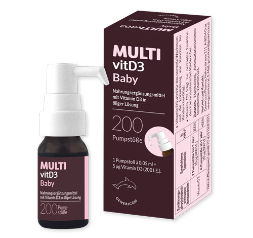 Packaging and pump bottle from MULTIvitD3 Baby